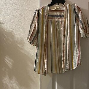 Anthropologie Multicolor Striped Button-Up Top